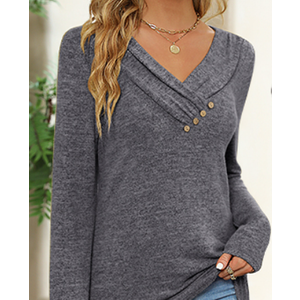 Kopinma Women's Long Sleeve Tunic Tops Casual V Neck Shirts for Leggings Fall Button Pullover Blouse Dressy Sweatshirt Size S