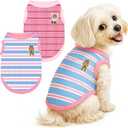 2 Pack Striped Small Dog Shirts Clothes for Girls Female Pink Cat Outfits Sleeveless Stretchy Puppy Tshirts Lightweight Pet Vest Breathable Doggy Tank Tops Chihuahua Yorkie Summer Clothing (Medium, Pink+Rose Red)