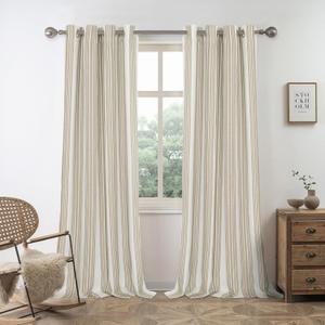 DriftAway Chris Linen 100% Blackout Curtains with Thermal and Sound Reducing Layer 84 Inch Long for Bedroom Striped Printed Drapes Thermal Insulated Lined Window Treatments for Living Room Camel Beige (52"W x 84"L (Pack of 2))