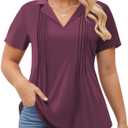 Plus Size Tops for Women 2X Summer Short Sleeve Polo T Shirts Trendy Loose Fit Tunics Fuchsia, XX-Large