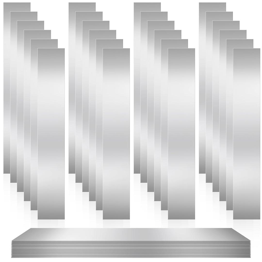 Amylove 24 Pcs 304 Stainless Steel Strips Shim Stock Metal Shims 1" Width x 6" Length Assortment 8 Thickness Sizes Thin Metal Sheet for Kitchen Trim Gap Filler Tools Home Improvement