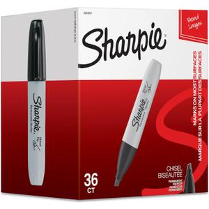 Sharpie Permanent Markers, Chisel Tip, Black, 36 Count - Home, School, Office Supplies