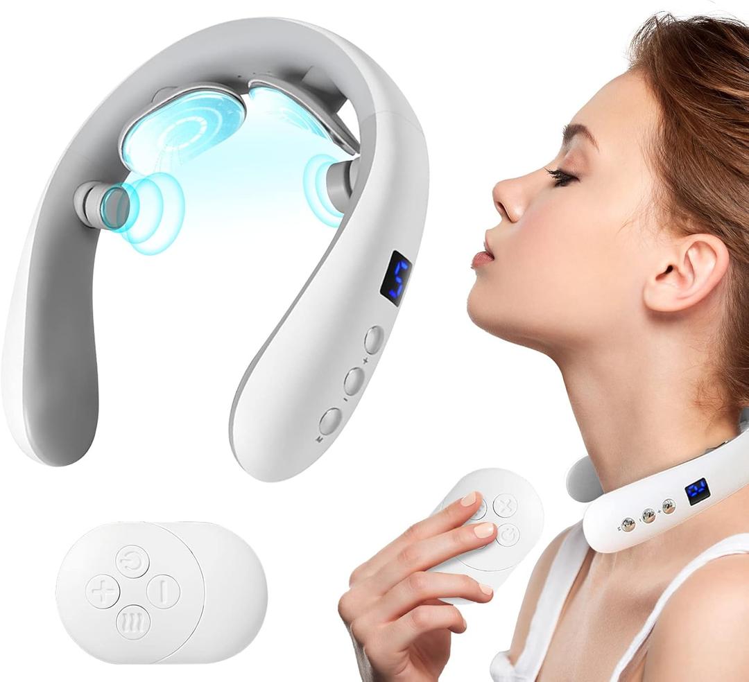 Neck Massager with Heat, Portable Electric Neck Massager for Pain Relief Deep Tissue, 10 Modes&16 Levels, 130g Ultra-Light Wear, Relax Gift for Her/Him/Friend/Dad/Mom