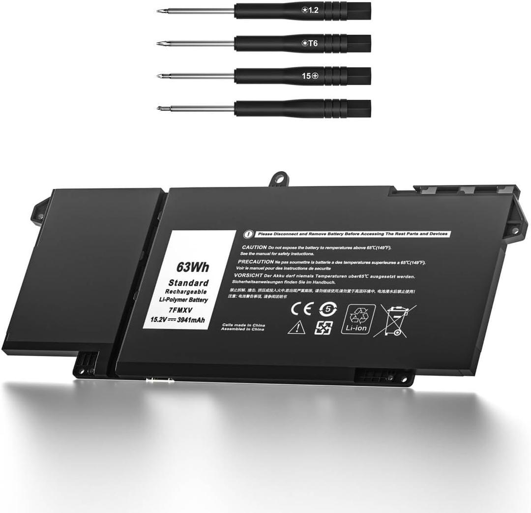 Burflo 63Wh 7FMXV Replacement Laptop Battery for Dell Latitude 7320 7420 7520 5320 Series, Compatible with P133G P134G P135G P136G P138G P139G P110F 9JM71 4M1JN 1PP63 TN2GY,15.2V 3941mAh
