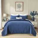 Navy Blue BeddingCotton Queen Size Comforter SetFarmhouse Printed Pattern BedspreadsSoft Cotton Quilt Solid Color Lightweight Bedspread All Seasons 3 Piece