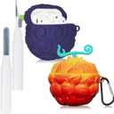 [2Pack] Fruit Cover for AirPods 2 Case Kit Cute Animal, Cleaning Pen 3D Cartoon Silicone Protective Accessories Set for Devil Fruit for AirPods 1st /2nd Generation Case Boy Girl(Purple&Red Yellow)