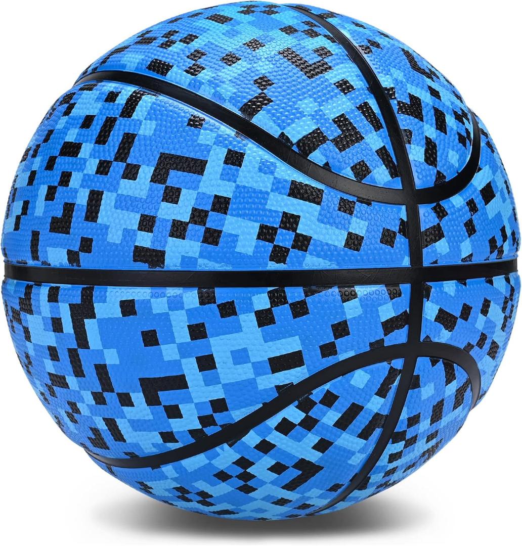 Official Rubber Basketball Outdoor Indoor Mens Basketball Ball Size 3/4/5/6/7 for Kids Youth Teen Boys and Girls Gift Ideas(Without Pump) (Blue)