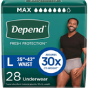 Depend Fresh Protection Adult Diapers, Incontinence Underwear for Men, Disposable, Maximum, Large, Grey, 28 Count