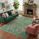 5x7 Area Rug for Living Room,Modern Abstract Pink and Green Zebra Print Rug,Non-Slip Washable,Bedroom, Dining Room, Home Office