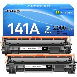 141A Toner Cartridge 2-Pack 141A W1410A Black (with Latest Chip)  High-Capacity Replacement Compatible for HP Laser Jet M110w / M139w / M140w Series | 2,000-Page Yield | 141 Monochrome Ink