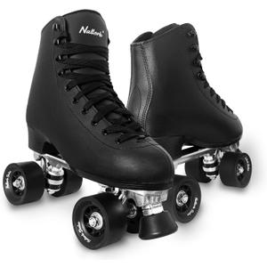 Roller Skates for Women with PU Leather High-top Double Row Rollerskates, Unisex-Adult Indoor Outdoor Derby Skate with Adjustable Fast Braking for Beginner (Black)