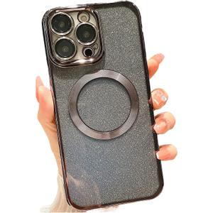wahhle Magnetic Luxury Plating Cute Bling Phone Clear Case Cover with Glitter Card Compatible with Magsafe for Women Girls with Camera Protector(iPhone 12 Pro Max,Black)