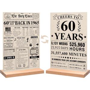 Trgowaul 60th Birthday Decorations Women Men, Vintage Back in 1965 Birthday Poster Acrylic Table Sign with Stand, 60th Anniversary Decor Gifts for Men, Vintage 1965 Poster 60 Birthday Decorations