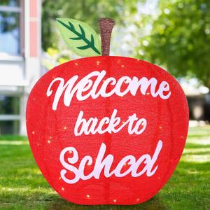 Back to School Yard Sign Apple Decoration, 30" Red Apple Lantern with Built-in 70 LED Lights Decor for First Day of School Classroom Party