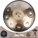 Advanced Adult Handpan Drum, 22-Inch 9-Notes 440Hz D Minor Kurd Steel Hand Drum, Hand Pan Instrument with Soft Bag, 2 Handpan Mallets, Stand and Dust-Free Cloth (Gold (9 Note))