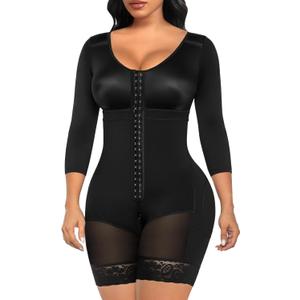 SHAPERX Women's Fajas Colombianas Shapewear Postpartum Tummy Control Arm Slimming Full Body Shaper with Zipper Crotch (Large, Black)