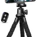 Aureday Phone Tripod, Flexible Tripod for iPhone and Android Cell Phone, Come with Wireless Remote and Clip for Video Recording/Vlogging/Selfie (Black)