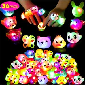 36 Pack Light Up Rings Glow in The Dark Party Supplies, Light up Party Favors, Goodie Bag Stuffers, Birthday Valentines Party Favors Classroom Prizes Cute Animal Treasure Box for Kids