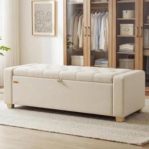 SONGMICS Storage Ottoman, 48 Inches Long Bed End Stool, Solid Wood Legs, 19.7"D x 47.6"W x 16.5"H