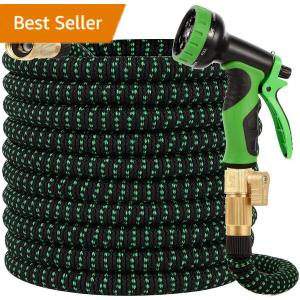 200 ft Expandable Garden Hose - Durable 3750D Fabric, 4-Layer Latex Core, Solid Brass Connectors Expanding Water Hose - 10 Spray Nozzles & Convenient Storage Bag Included