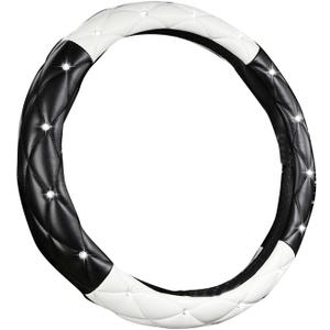 Car Steering Wheel Cover, Non-Slip Elastic Stretch Diamond Soft Leather Auto Steering Wheel Protector, Sparkling Diamond Vehicle Decor Accessories for Women Girls, Universal 15 Inch for Vehicles