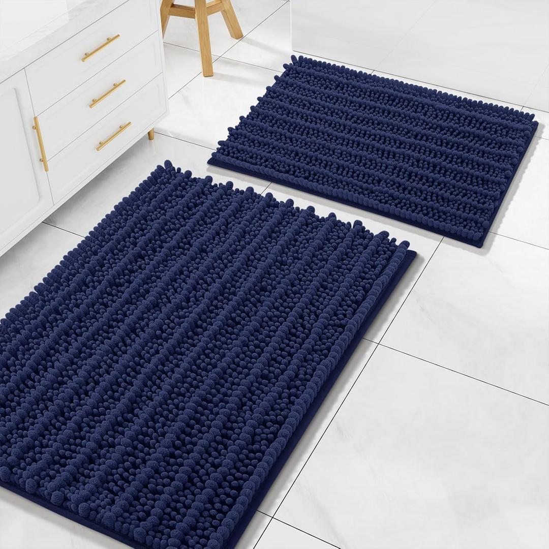 Arotive Luxury Chenille Bathroom Rugs Set 2 Piece, Extra Soft Absorbent Shaggy Bath Rugs, Non-Slip Machine Wash Dry Bath Mats for Bathroom, Shower and Tub, 36x24 and 24x16, Navy