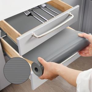 Shelf and Drawer Liner for Kitchen Cabinets, Non Adhesive Drawer Liner, Non Slip Waterproof Shelf Paper Washable EVA Dresser Bathroom Pantry Refrigerator Protector Liner (Grey, 18INx24FT)