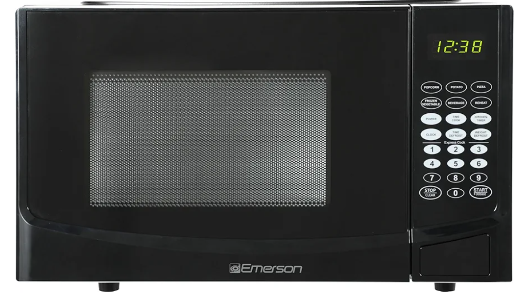 Emerson MW9255B Countertop Microwave Oven, 6 Pre-Programmed Settings, Removable Glass Turntable and Child Safety Lock, 0.9 Cu ft, 900W, Black