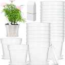 10 Pcs 9 Inch Clear Nursery Pots Include 10 Saucer and Plant Labels Set Transparent Plastic Plant Pot with Drainage Hole Clear Planter with Drip Tray for Herb Flowers Vegetable
