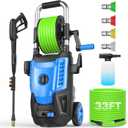 4800 PSI Pressure Cleaner- 4.0 GPM High Power Cleaner with 33FT Hose Reel, 4 Spray Tips and Soap Bottle for Car Washing, Fence Cleaning, Patio Maintenance（Upgraded）(Light Blue)