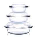 Set of 6 Round Glass Casserole Dishes, Nesting Glass Baking Dish Set with Lid, Oven, Freezer and Dishwasher Safe. - 0.5QT+1QT+1.8QT