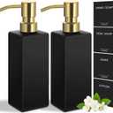 GMISUN Gold Soap Dispenser, Black Soap Dispenser Bathroom with Stainless Steel Pump, Hand and Dish Soap Dispensers Set for Kitchen, 12 fl oz/350ml Glass Liquid Refillable Lotion Dispenser Bottle