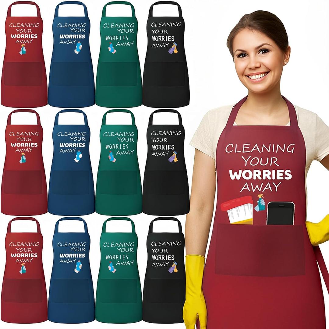 12 Pcs Housekeeping Appreciation Gifts Cleaning Apron for Housekeeping Week Cleaning Apron Bulk with Pocket Housekeeper Team Uniform Accessory for Hotel Service Staff Coworker Hospital Thank You Gift