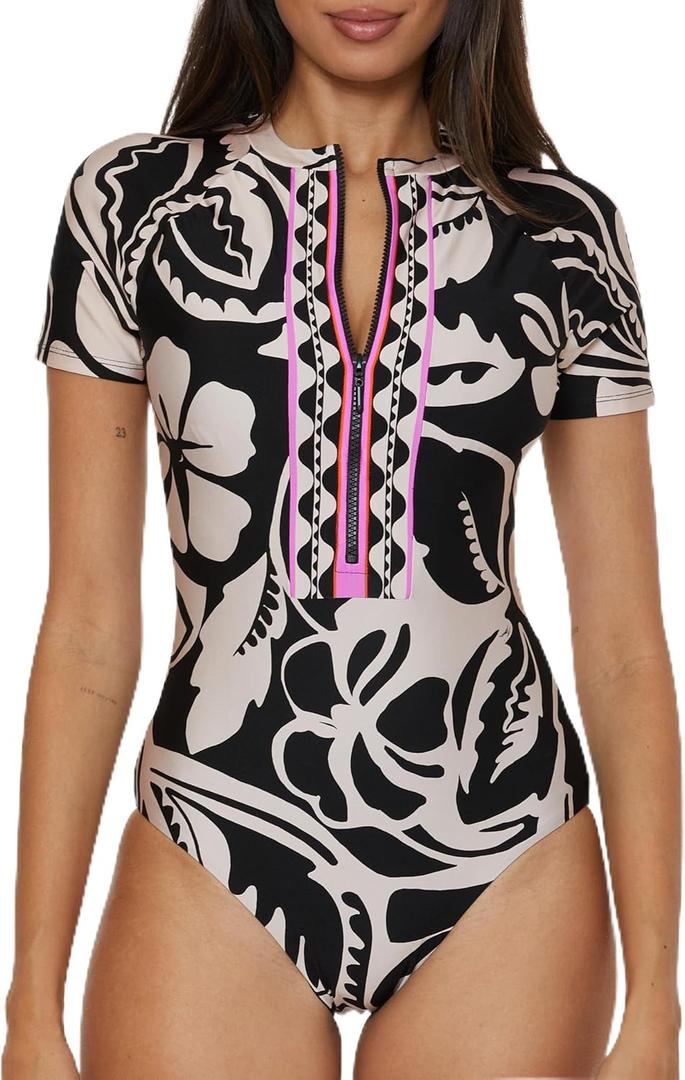Trina Turk Womens Florence Zip-up One Piece Swimsuit, Casual, Bathing Suits for Women (X-Small, Multicolor)