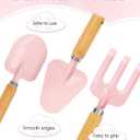 Kids Gardening Set, Gardening Tools Kit for Kids and Toddler, Includes Wooden Rake, Two Shovels, Gloves, Watering Can, Apron, and Tote Bag, Outdoor Toys for Girl Boy, Pink