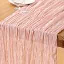 DeZerlor Pink Cheesecloth Table Runner Spring Easter Table Runner Boho Gauze 120 Inches Light Pink Cheese Cloth Table Decor for Wedding Bridal Baby Shower Parties