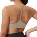 ODODOS Cloud Feeling Y Racerback Sports Bra for Women Wirefree Padded Strappy Yoga Bra (Small, Shaker Beige)
