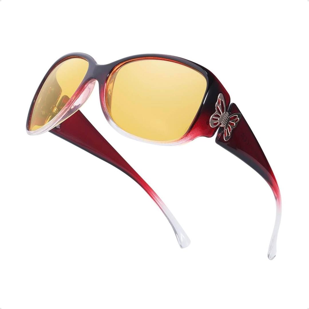 Myiaur Night Vision Driving Glasses for Women, Polarized Yellow Lens Nighttime Glasses for Glare Reduction