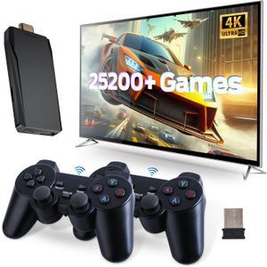 Retro Game Console, Retro Gaming Console, Wireless Retro Game Console, Plug & Play Video TV with 25200+ Built-in Games, 4K HDMI Output, and 2.4GHz Wireless Controller, 9 Classic Emulators (Deep Black)