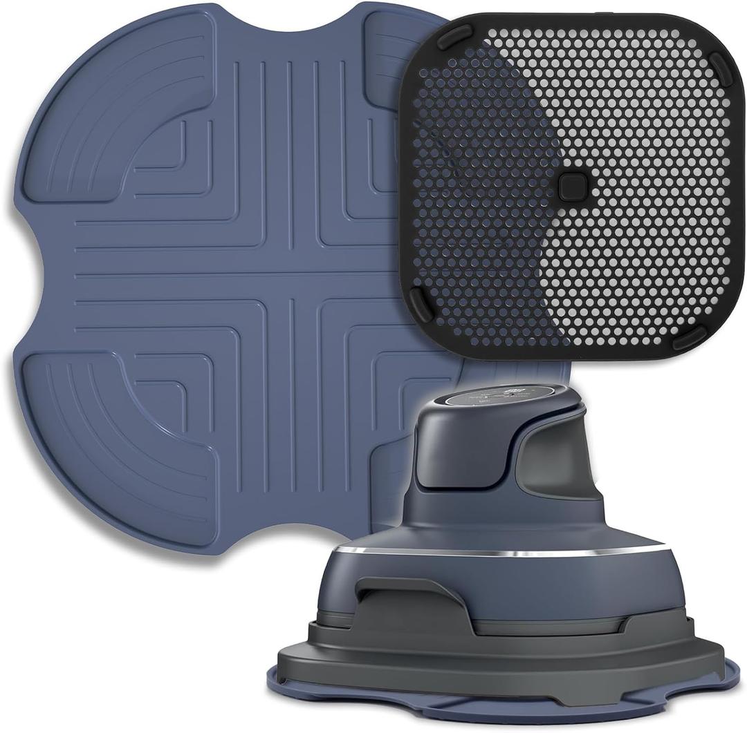 Palksky Air Fryer Heat Resistant Mat & Splatter Shield for Ninja Crispi Airfryers,Silicone Trivets & Splatter Guard for Ninja Crispi Accessories Portable Glass Cooking System Holder(Dark Gray&Black)