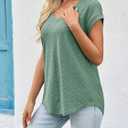 Imily Bela Womens V Neck T-Shirt Summer Cap Sleeve Dressy Casual Tops Eyelet Embroidered Fashion Tees (S)
