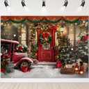 Avezano 10x7ft Christmas Backdrop Red Truck Xmas Trees Background Christmas Shop Backdrop for Photoshoot Xmas Winter Holiday Photo Booth Props