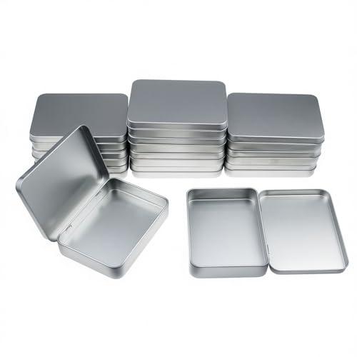 Thintinick 12 Pieces Rectangular Metal Empty Hinged Tins Containers Basic Necessities Home Storage Organizer Mini Box Set, 4.5 x 3.3 x 0.87 inches (Silver)