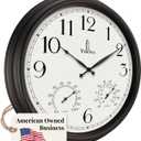 Large Outdoor Patio Clock - Waterproof Thermometer Combo, 24 Inch, Black