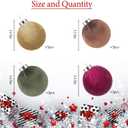 12 Pcs Velvet Christmas Ornaments Set - Burgundy Green Coffee Brown Large Shatterproof Christmas Tree Decorations, 3.15 Inch Multicolor Velvet Balls for Xmas Tree, Home, and Party Decor