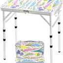 Yriuat Folding Camping Table 2ft Portable Pinic Table Adjustable Height Small Card Table Aluminum Foldable Lightweight with Carry Handle for Outdoor Indoor Hiking Camp BBQ Beach (Blooming Floral)