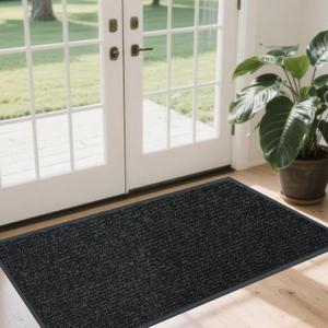 Front Door Mat Indoor Outdoor Entrance, 3ft x 5ft Non Slip Custom Size Outdoor Mat, Commercial Easy Clean Door Mat, Low-Profile Doormat Welcome Floor doormats, Resist Dirt for Front Door Patio Decor (Black Stripe)