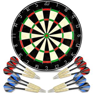 LinkVisions Dartboard with Staple-Free Bullseye, 18g Steel Tip Darts Set,12 Steel Tip Darts 18g, Dartboard Mounting Kits Included