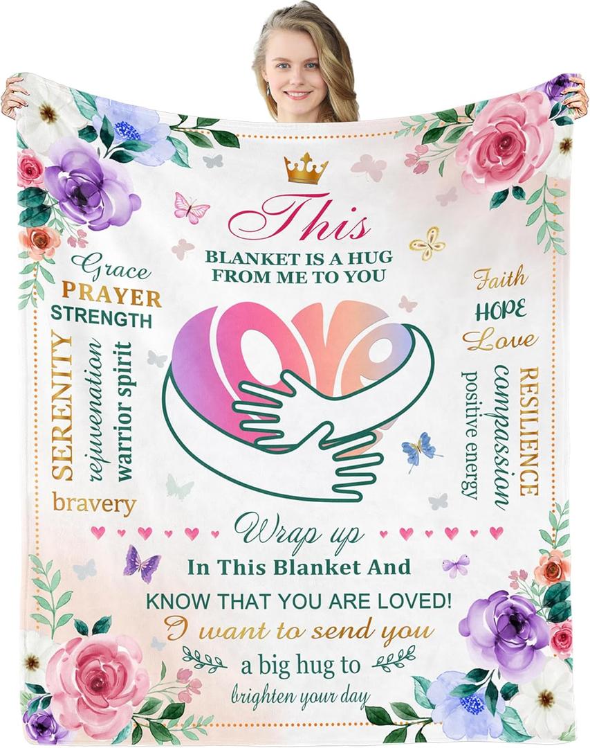 Get Well Gifts for Women, Hug Blanket, Cancer Care/After Surgery/Thinking of You/Feel Better Gift for Women, Inspirational Healing Comfort Blankets, Cozy Warm Throw Blanket 50'' X 60''