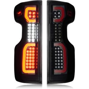 Tail Lights Assembly Fit for Chevy Silverado 1500 2019-2023, 2500HD 3500HD 2020-2023 (Only Fit Factory Halogen Tail Light Model), LED Tube Rear Brake Lamp Taillights, Black Housing Smoked Lens